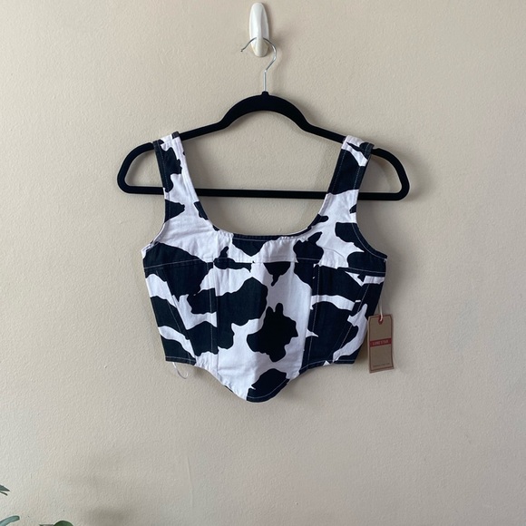 New LoneStar Black & White Animal Print Crop Top Sleeveless Small Western Cowboy - Picture 1 of 6